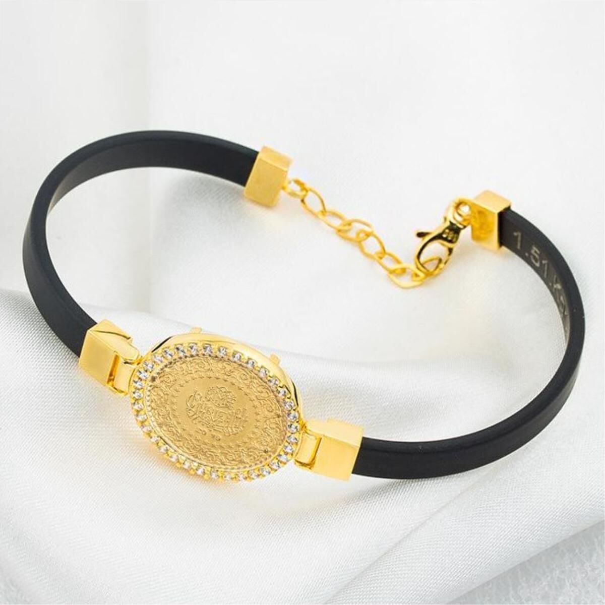 Çeyrekli Taşlı 14 Ayar Altın Kauçuk Bileklik