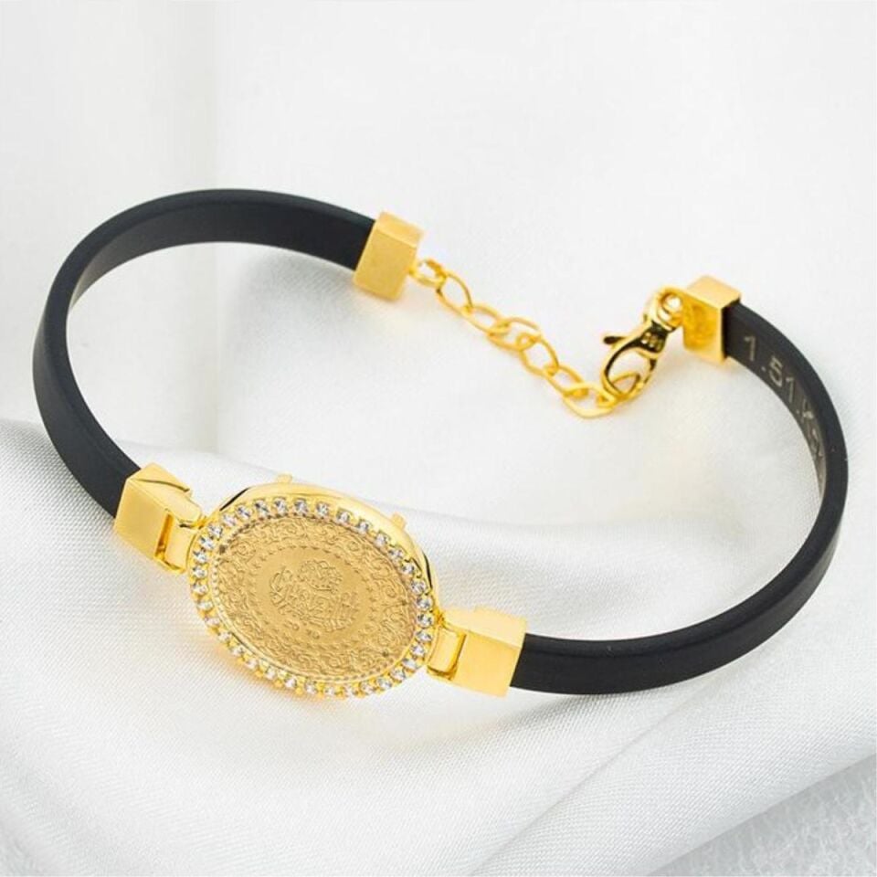 Çeyrekli Taşlı 14 Ayar Altın Kauçuk Bileklik