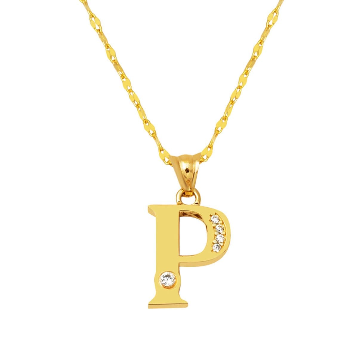 Lettera P Harfi Zincirli 14 Ayar Altın Kolye