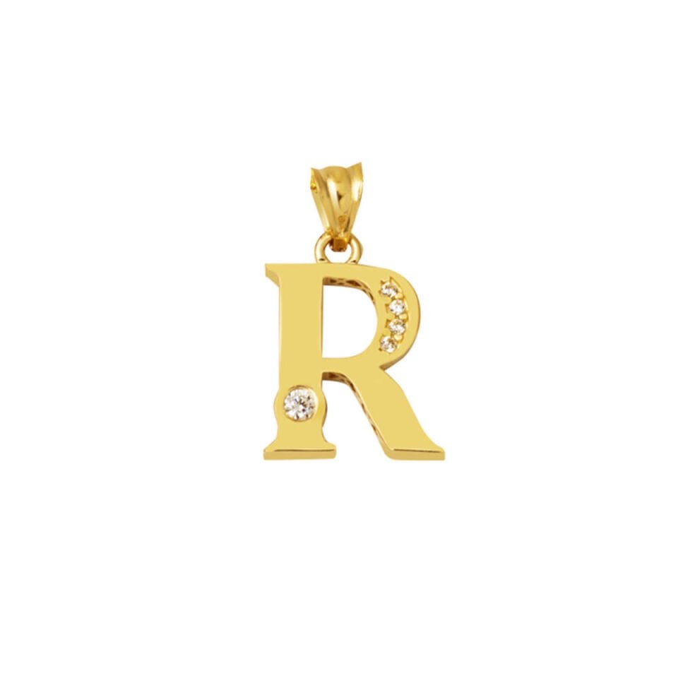 Lettera R Harfi Altın Kolye Ucu 14 Ayar