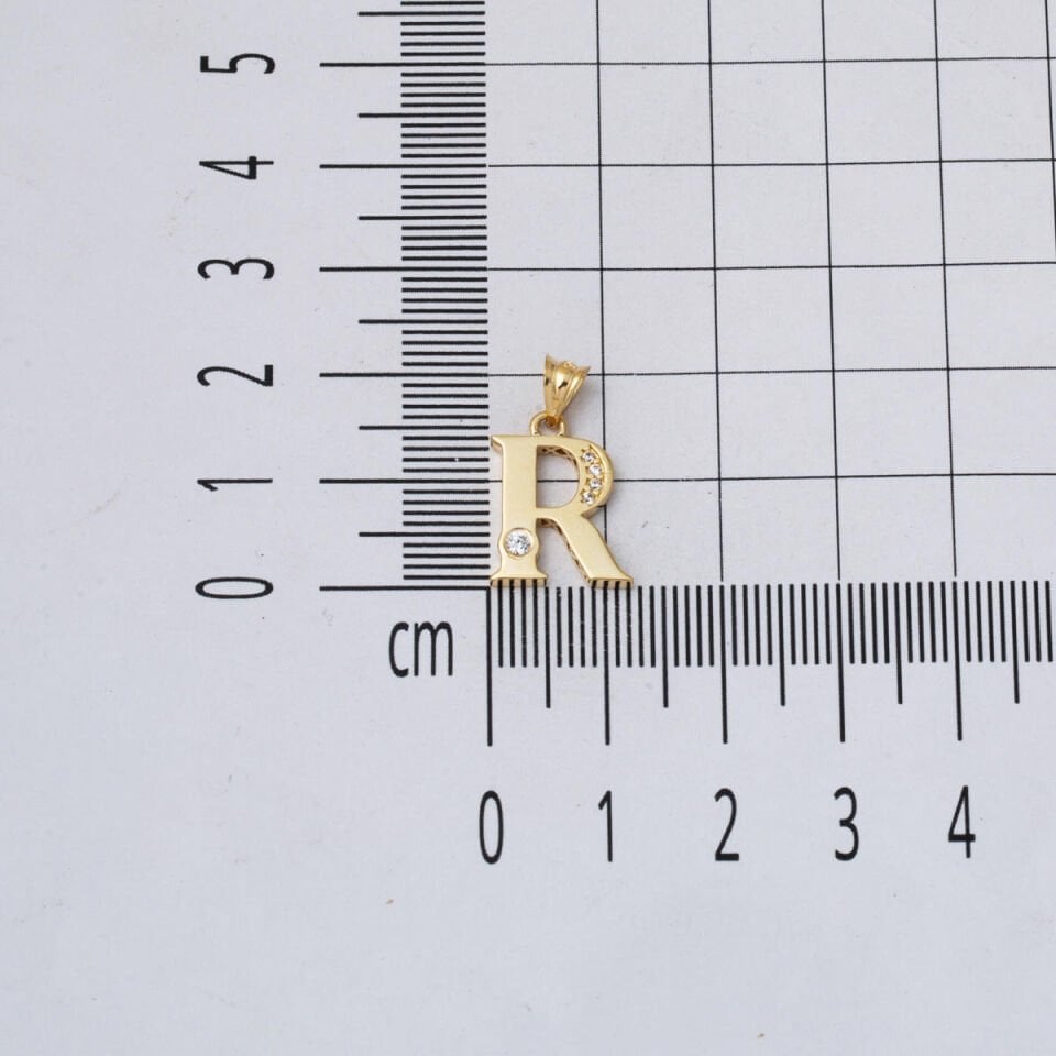 Lettera R Harfi Altın Kolye Ucu 14 Ayar