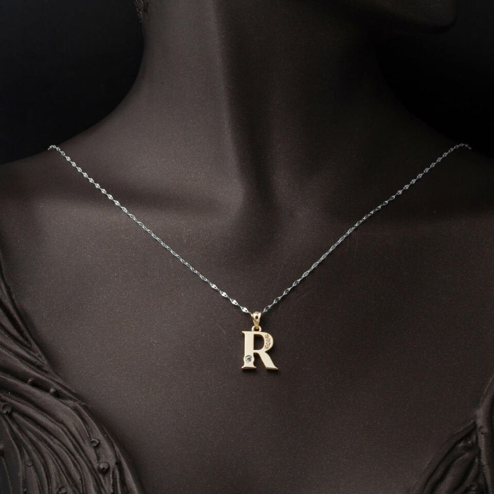 Lettera R Harfi Altın Kolye Ucu 14 Ayar