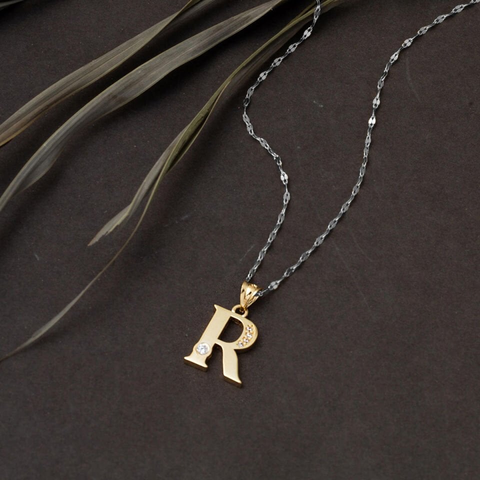 Lettera R Harfi Altın Kolye Ucu 14 Ayar