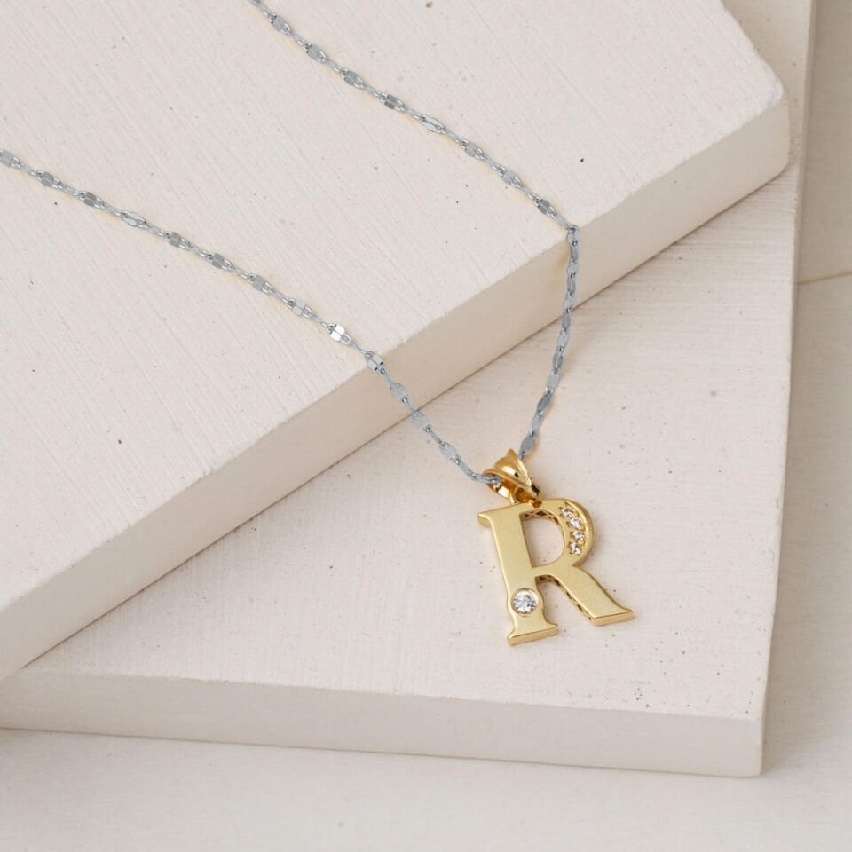 Lettera R Harfi Altın Kolye Ucu 14 Ayar