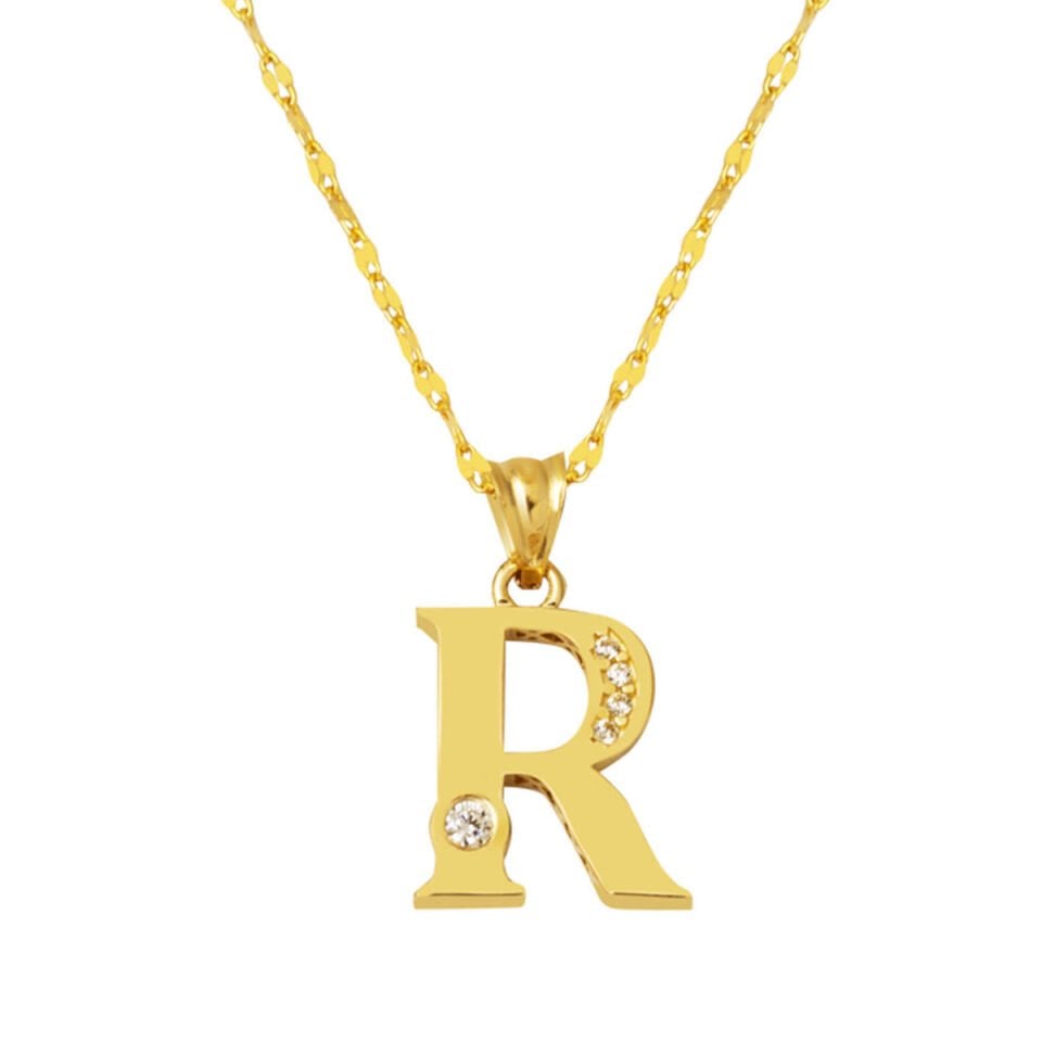 Lettera R Harfi Altın Kolye 14 Ayar