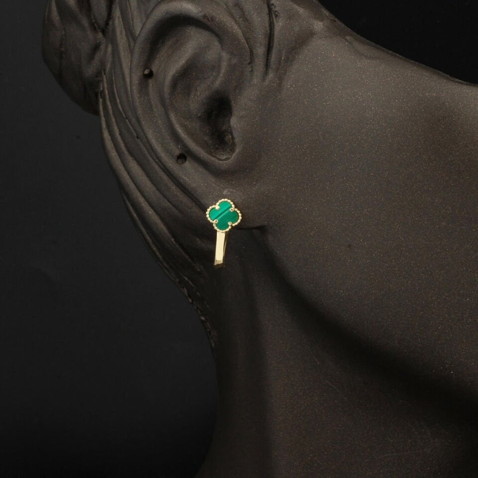 Yeşil Taşlı Yonca Altın İkili Set 14 Ayar