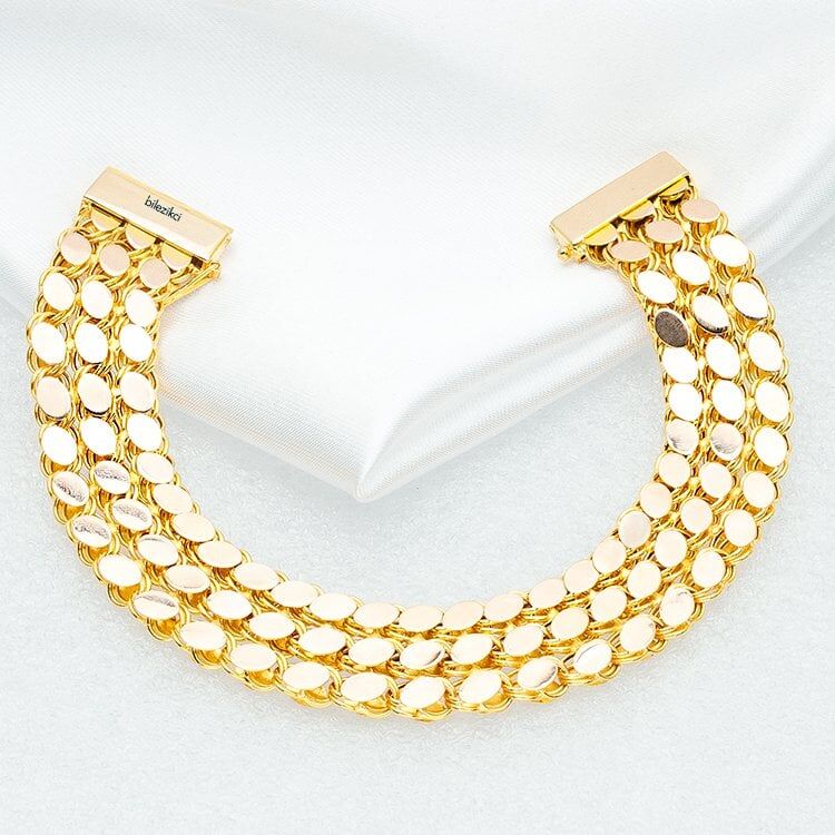 3 Sıralı Pullu 14 Ayar Altın Bileklik