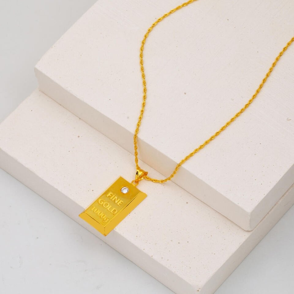 Tektaşlı 14 Ayar Külçe Altın Kolye