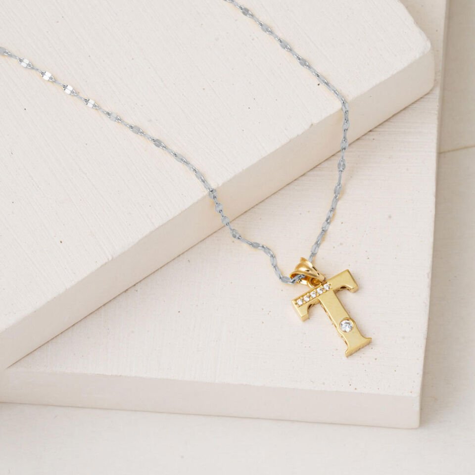 Lettera T Harfi 14 Ayar Altın Kolye Ucu