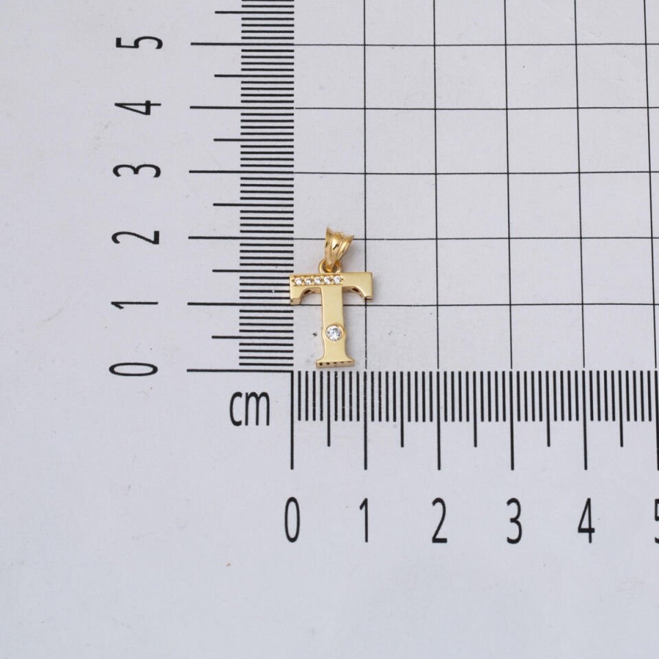 Lettera T Harfi 14 Ayar Altın Kolye Ucu