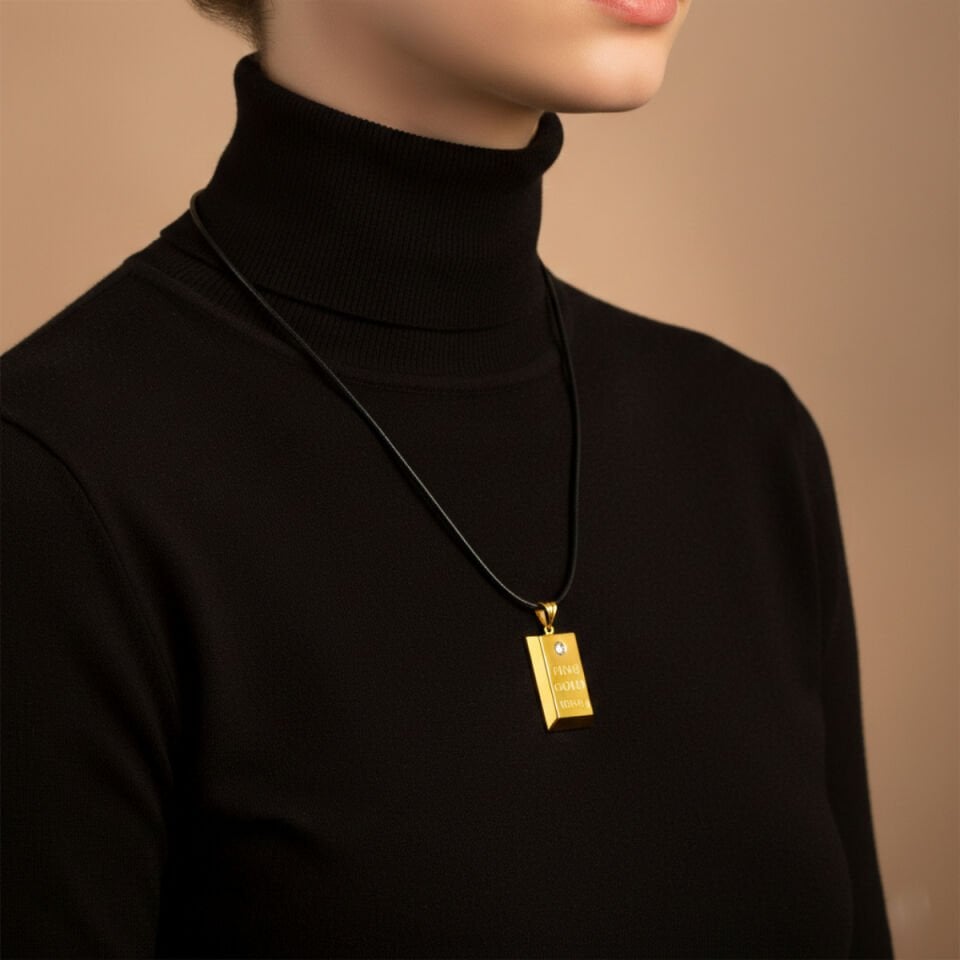 Tektaşlı 14 Ayar Külçe Altın Kolye Ucu