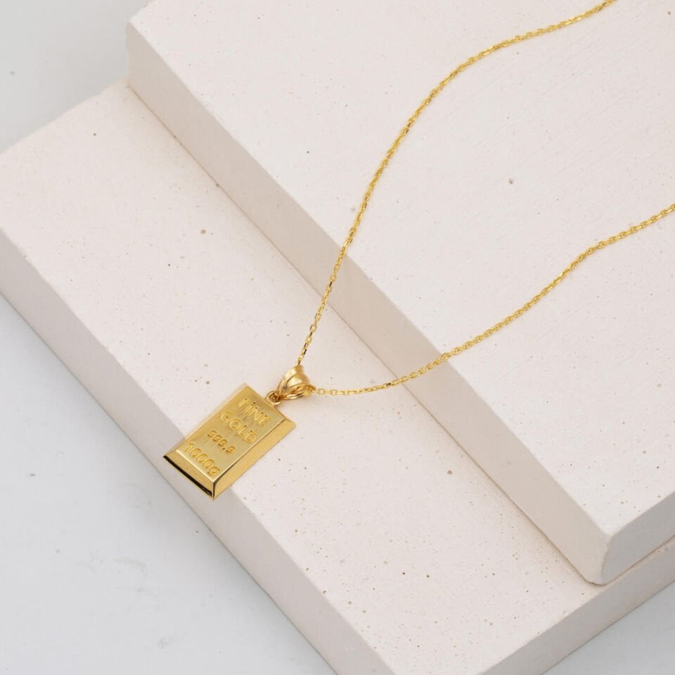 Külçe Altın Kolye Zincirli 14 Ayar