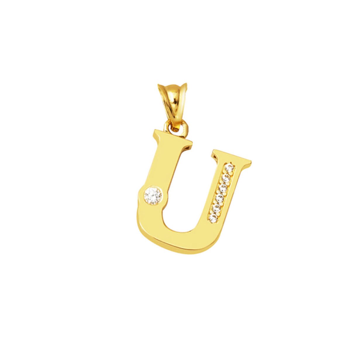 Lettera U Harfi Zincirsiz 14 Ayar Altın Kolye