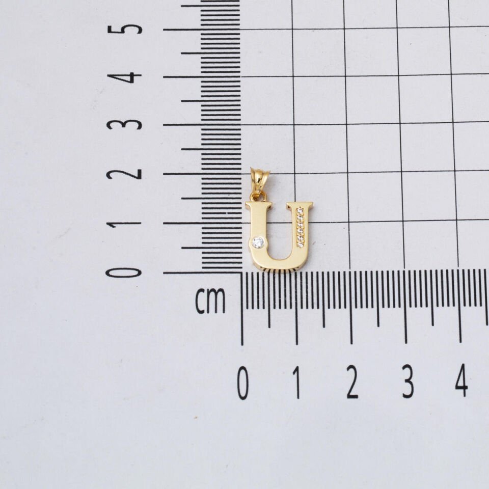 Lettera U Harfi Zincirsiz 14 Ayar Altın Kolye