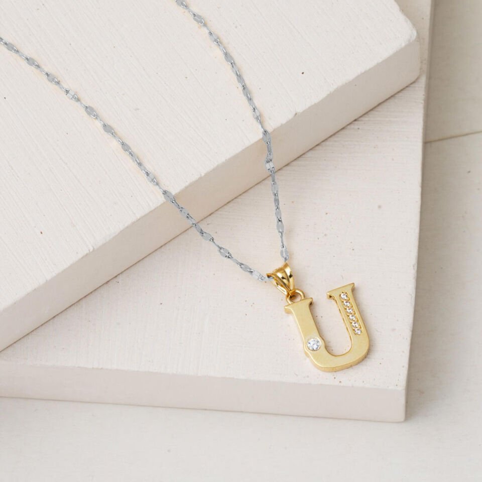 Lettera U Harfi Zincirsiz 14 Ayar Altın Kolye