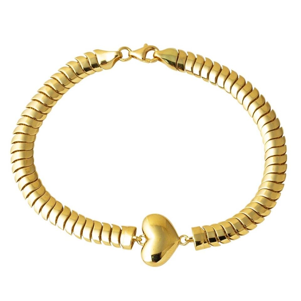 Yılan Derisi Kalpli Altın Bileklik