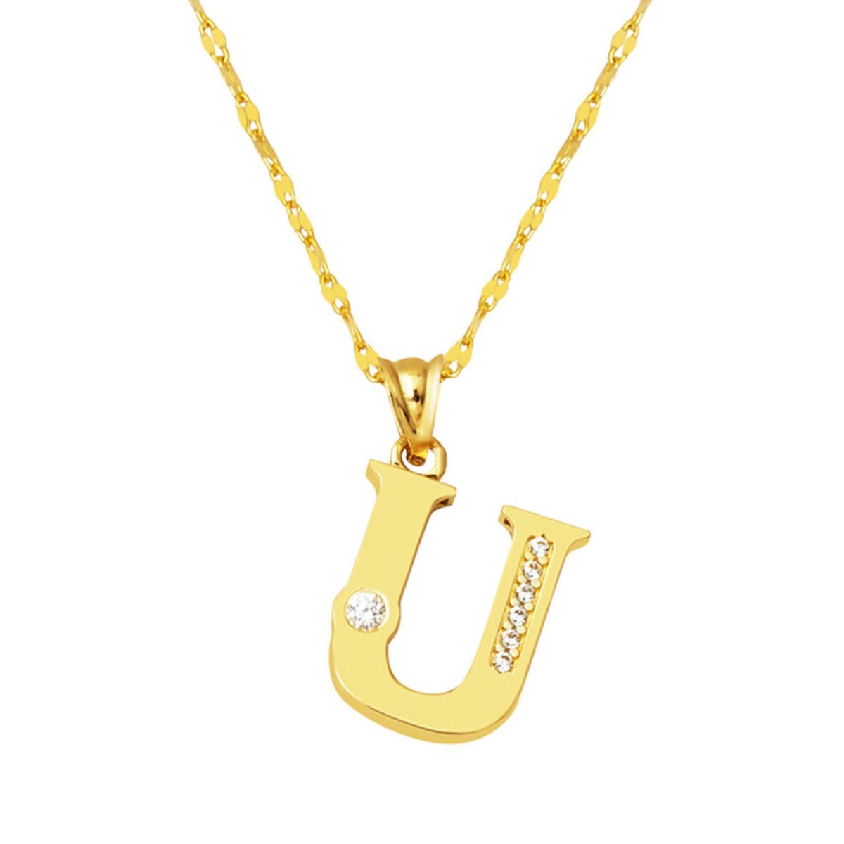 Lettera U Harfi Zincirli 14 Ayar Altın Kolye
