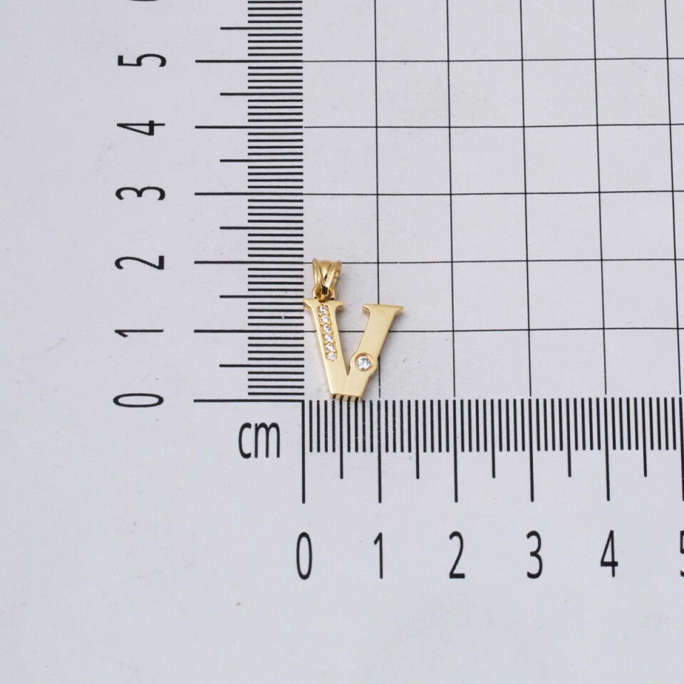 V Harfi Lettera 14 Ayar Altın Kolye