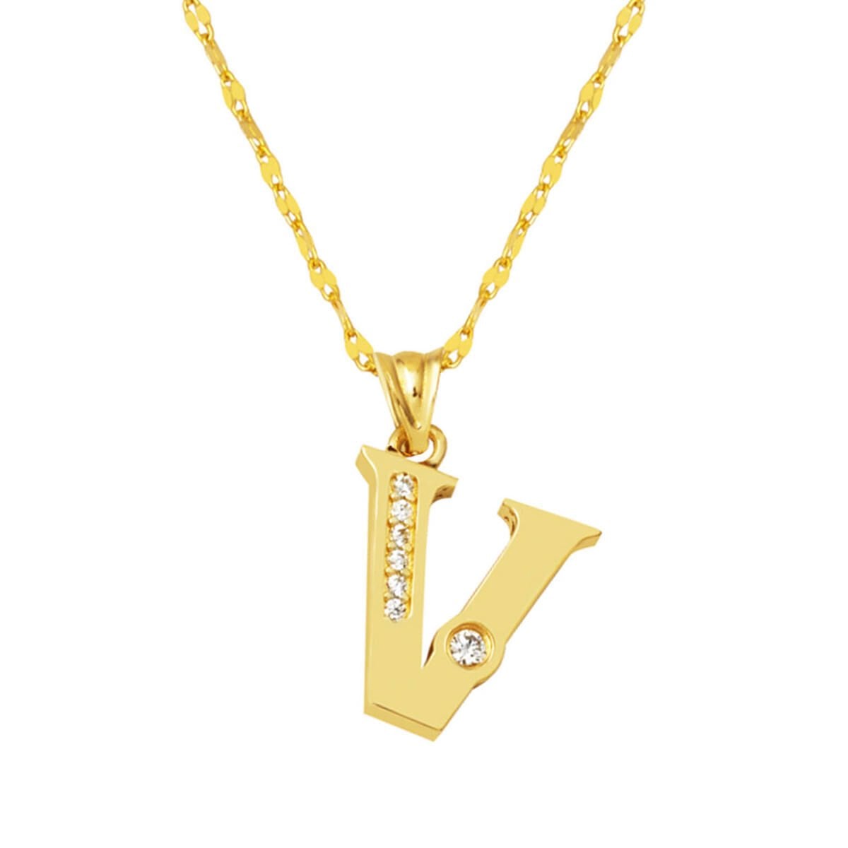 V Harfi Lettera 14 Ayar Altın Kolye