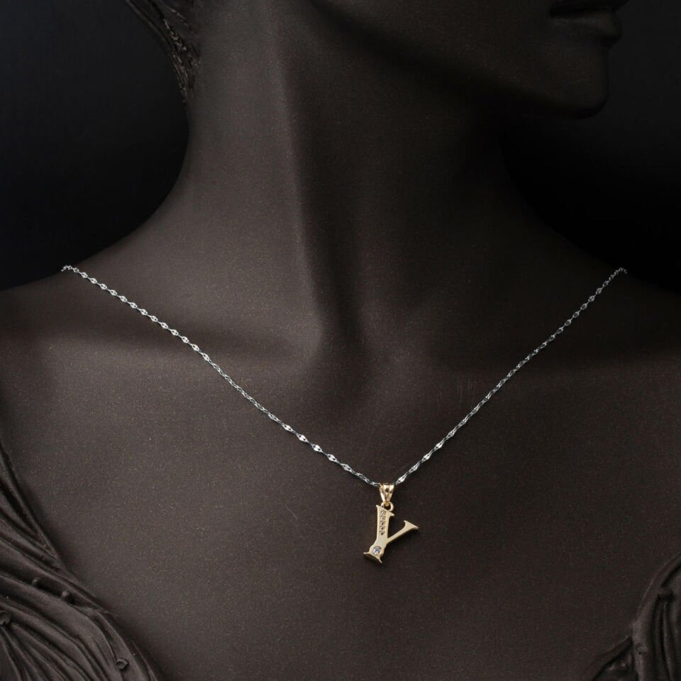 Lettera Y Harfi Altın Kolye Ucu 14 Ayar