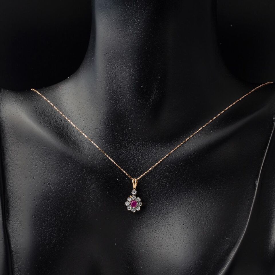 Mor Sümbül Kolye & Küpe Altın Set