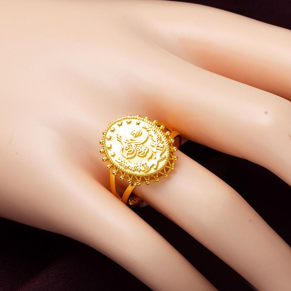 Oval Tuğra Taşsız Altın Yüzük