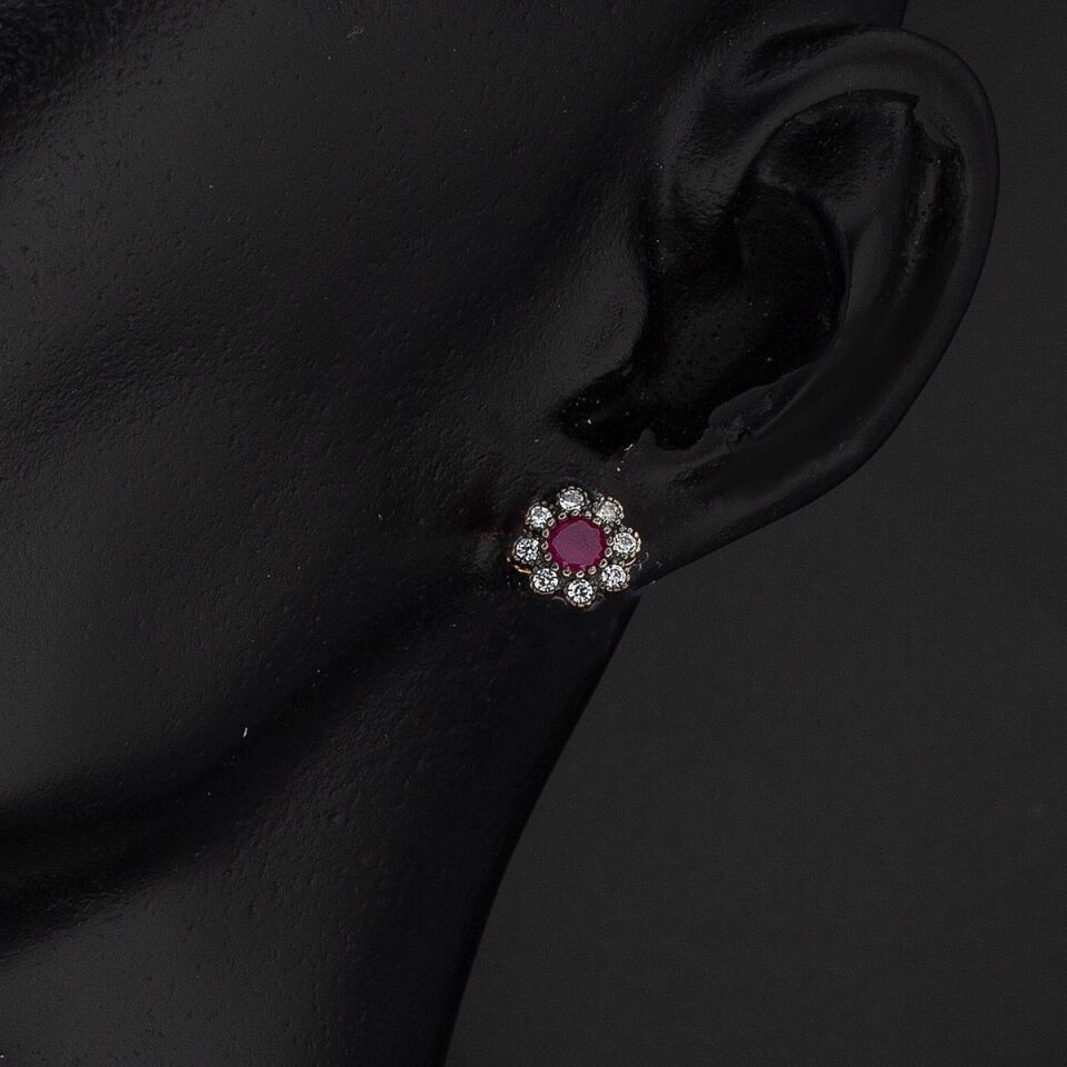 Mor Sümbül Rose Altın Küpe