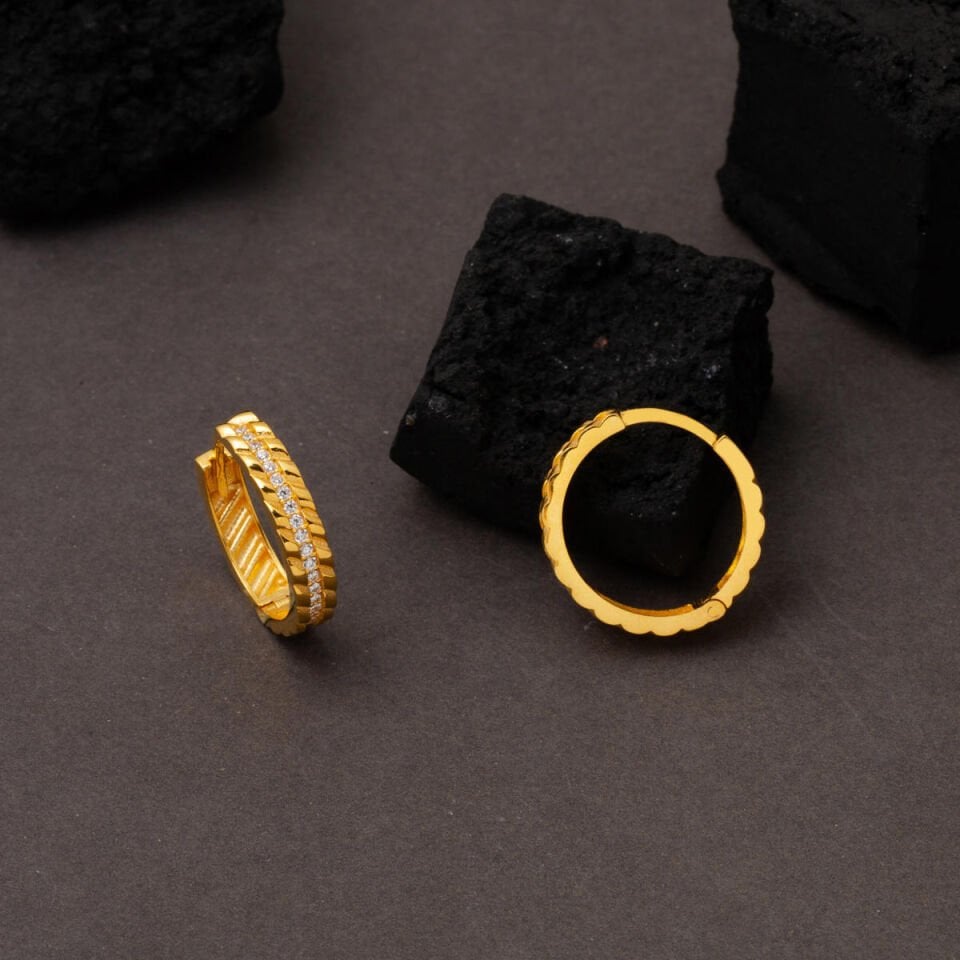 Burma İşlemeli 14 Ayar Altın Kadın Halka Küpe