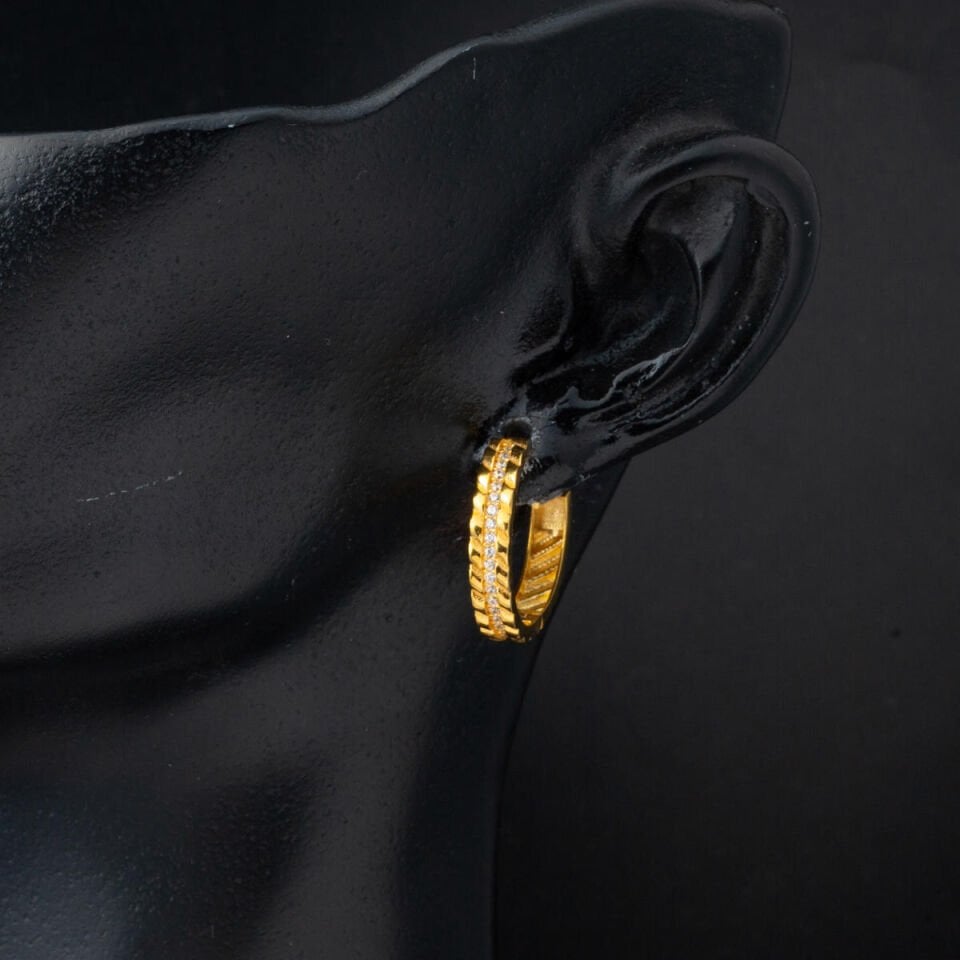 Burma İşlemeli 14 Ayar Altın Kadın Halka Küpe