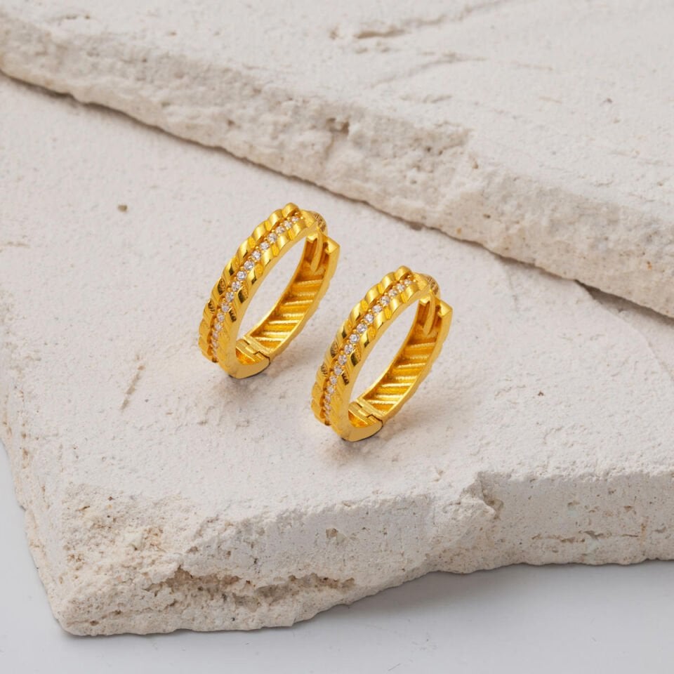 Burma İşlemeli 14 Ayar Altın Kadın Halka Küpe