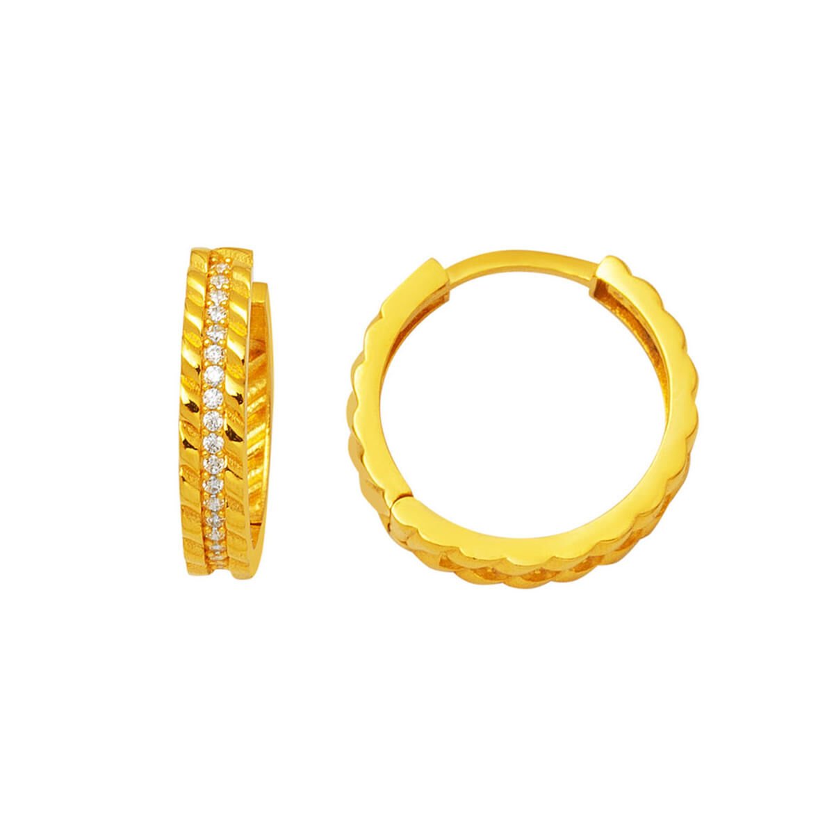 Burma İşlemeli 14 Ayar Altın Kadın Halka Küpe