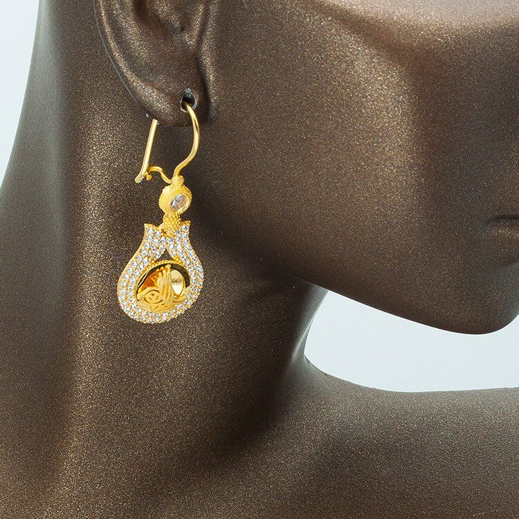 Lale Tuğralı Taşlı Altın Sarkaç Küpe