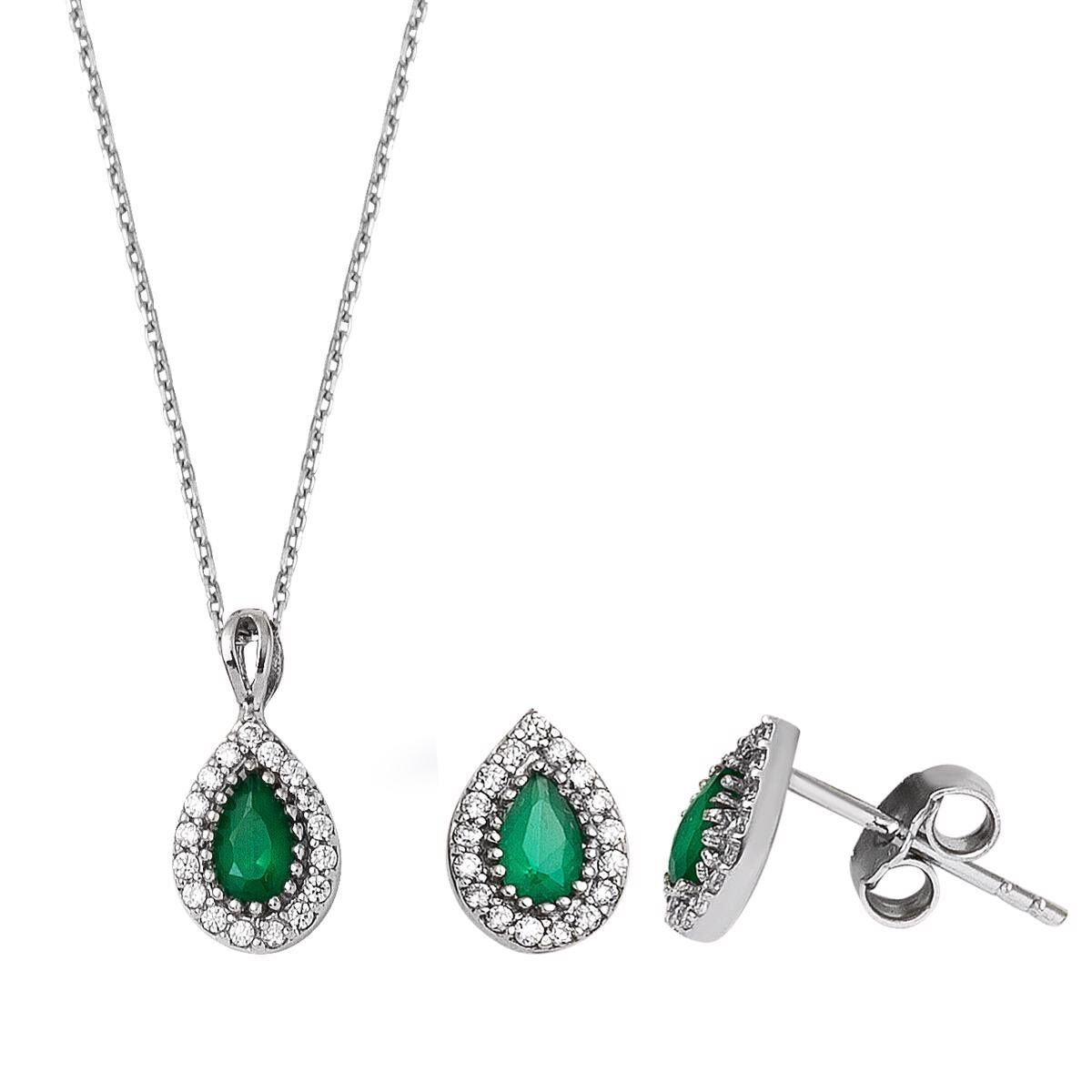 Damla Yeşil Taşlı Mini Altın Set