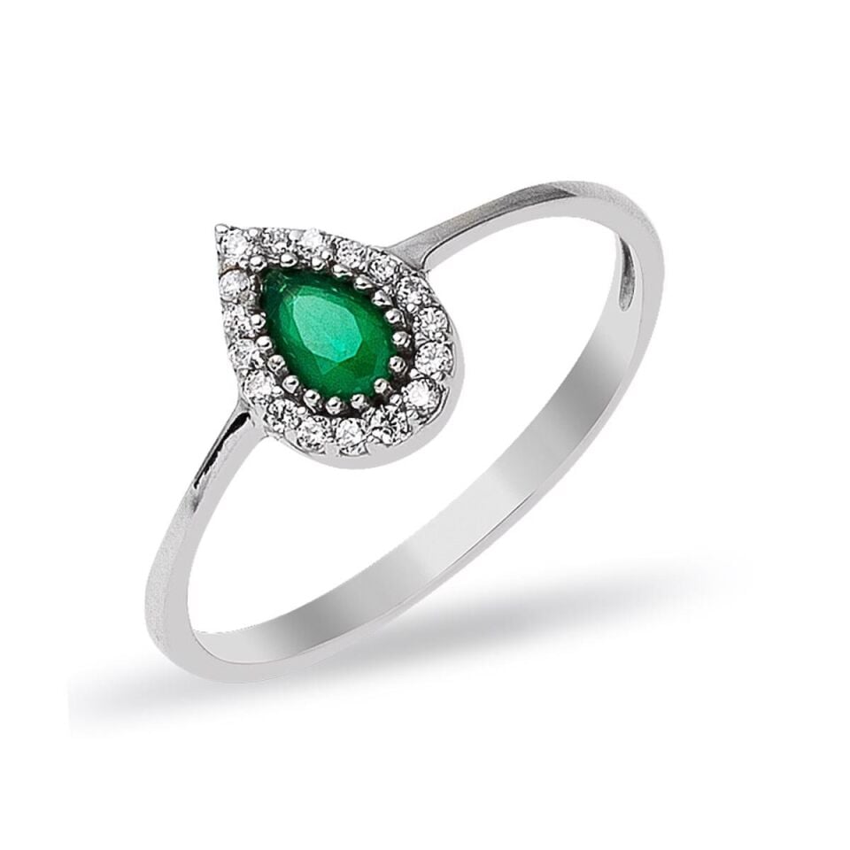 Damla Yeşil Taşlı Altın Yüzük