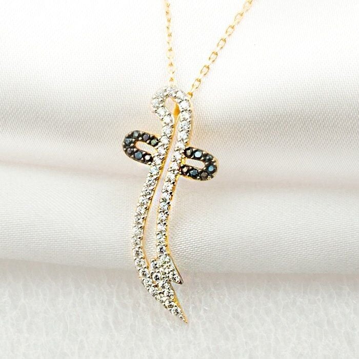 Taşlı Kılıç 14 Ayar Altın Kolye