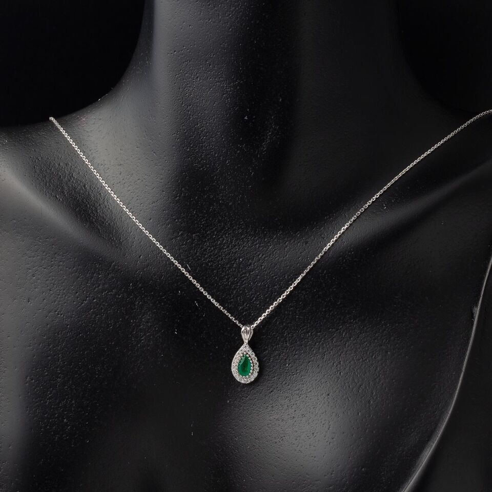 Damla Yeşil Taşlı Altın Kolye