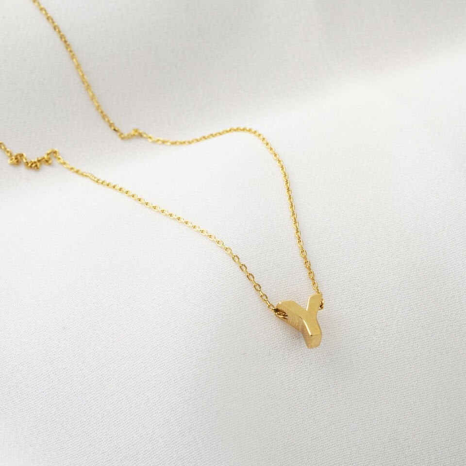 Y Harfi 14 Ayar Altın Taşsız Minimal Harf Kolye