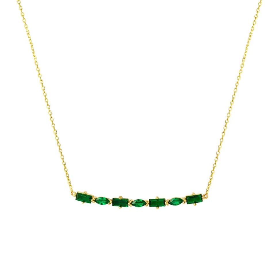 Yeşil Baget Taşlı Altın Kolye