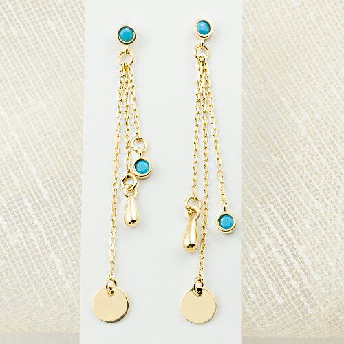 Firuze Taşlı 14 Ayar Altın Zincir Küpe