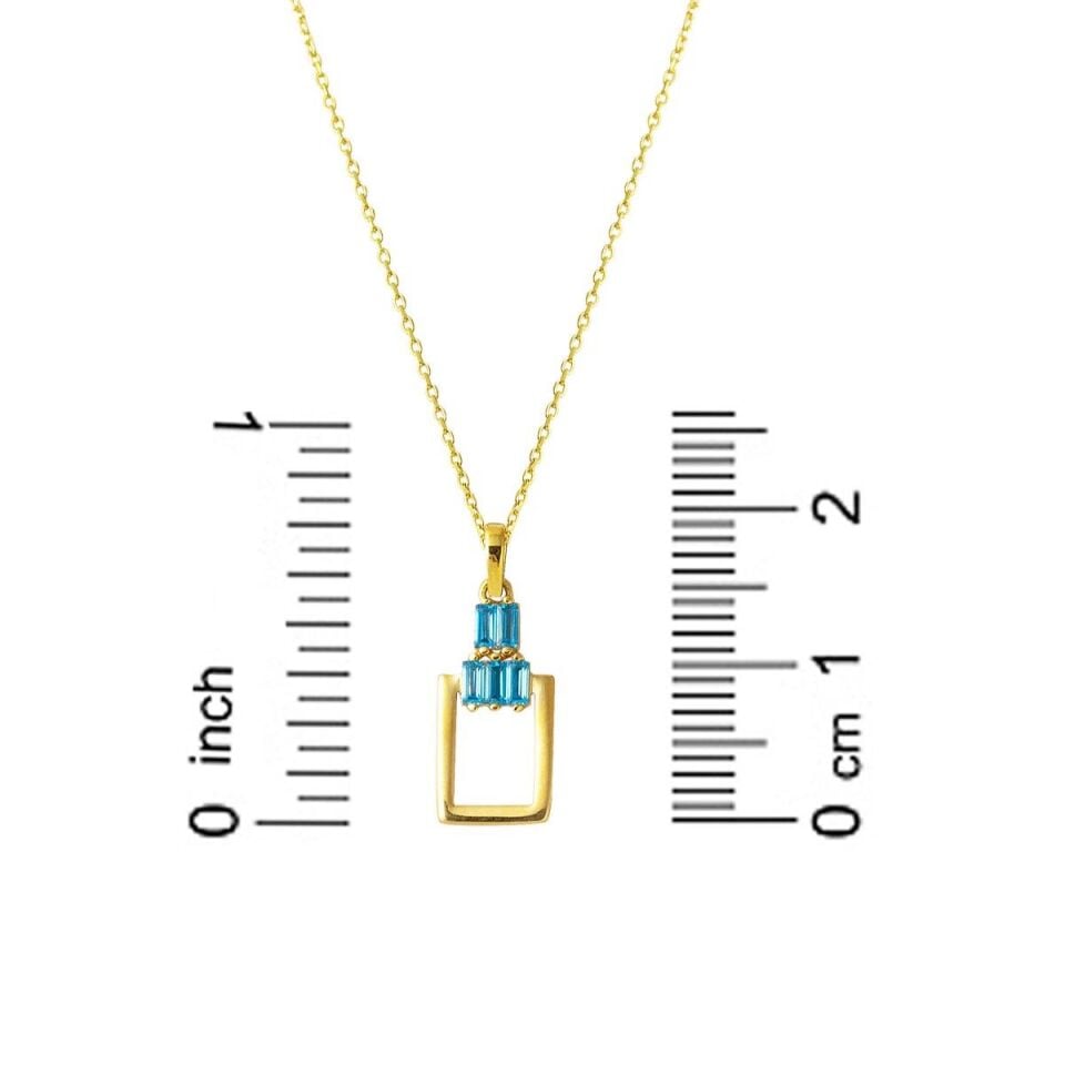 Mavi Baget Taşlı Dörtgen Altın Kolye