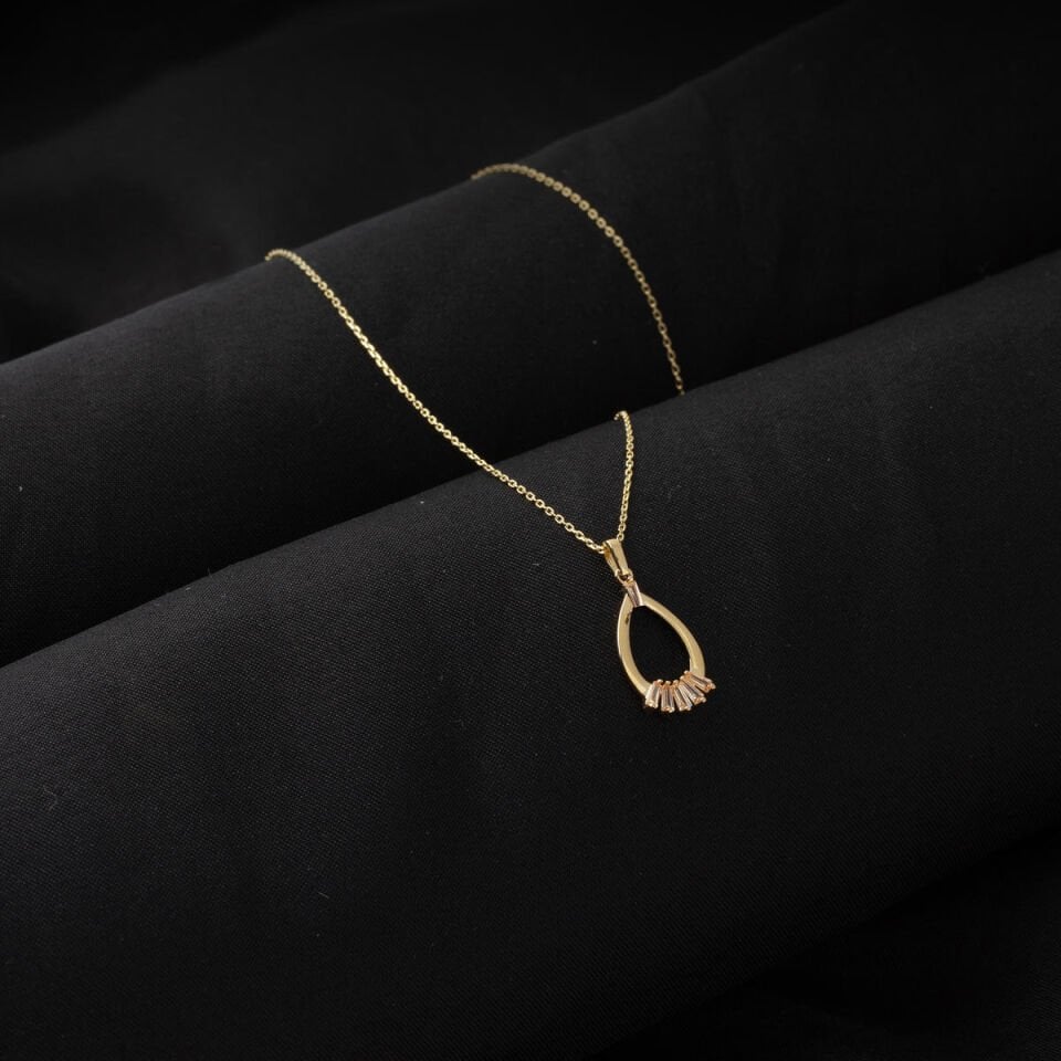 Kalbin Gözyaşı Baget Taşlı Altın Kolye