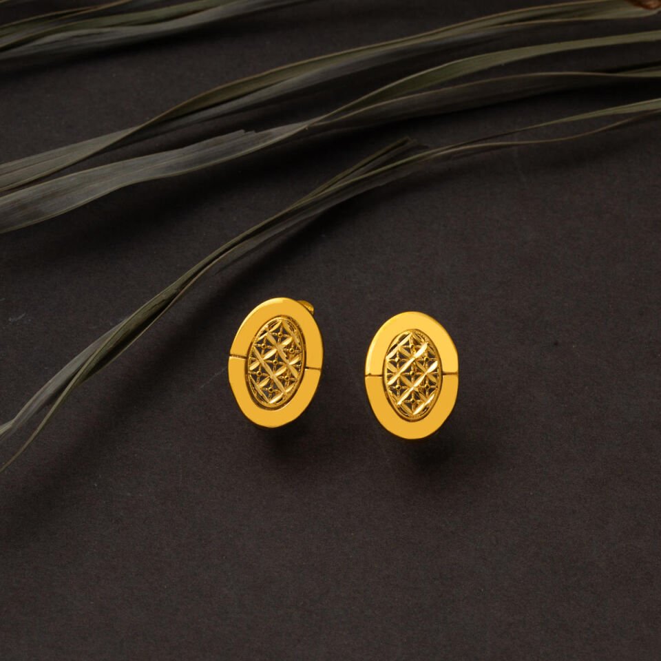 Oval Yaşam Çiçeği 22 Ayar Altın Küpe
