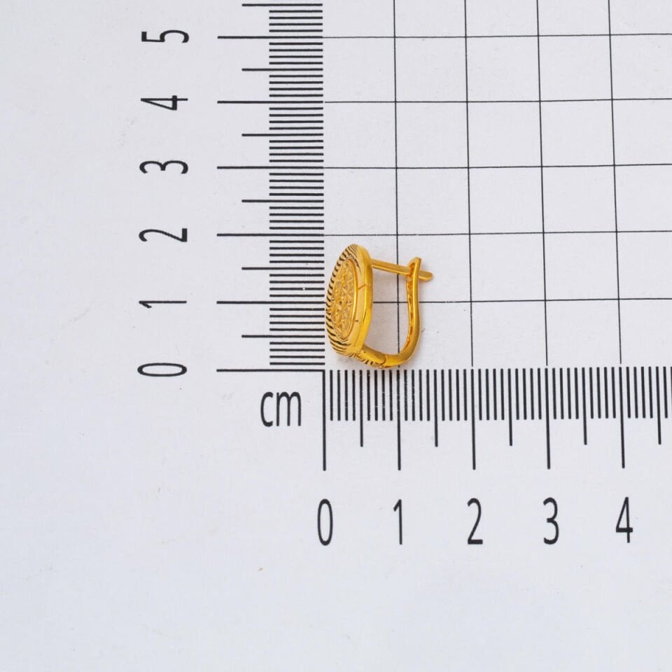 Oval Yaşam Çiçeği 22 Ayar Altın Küpe