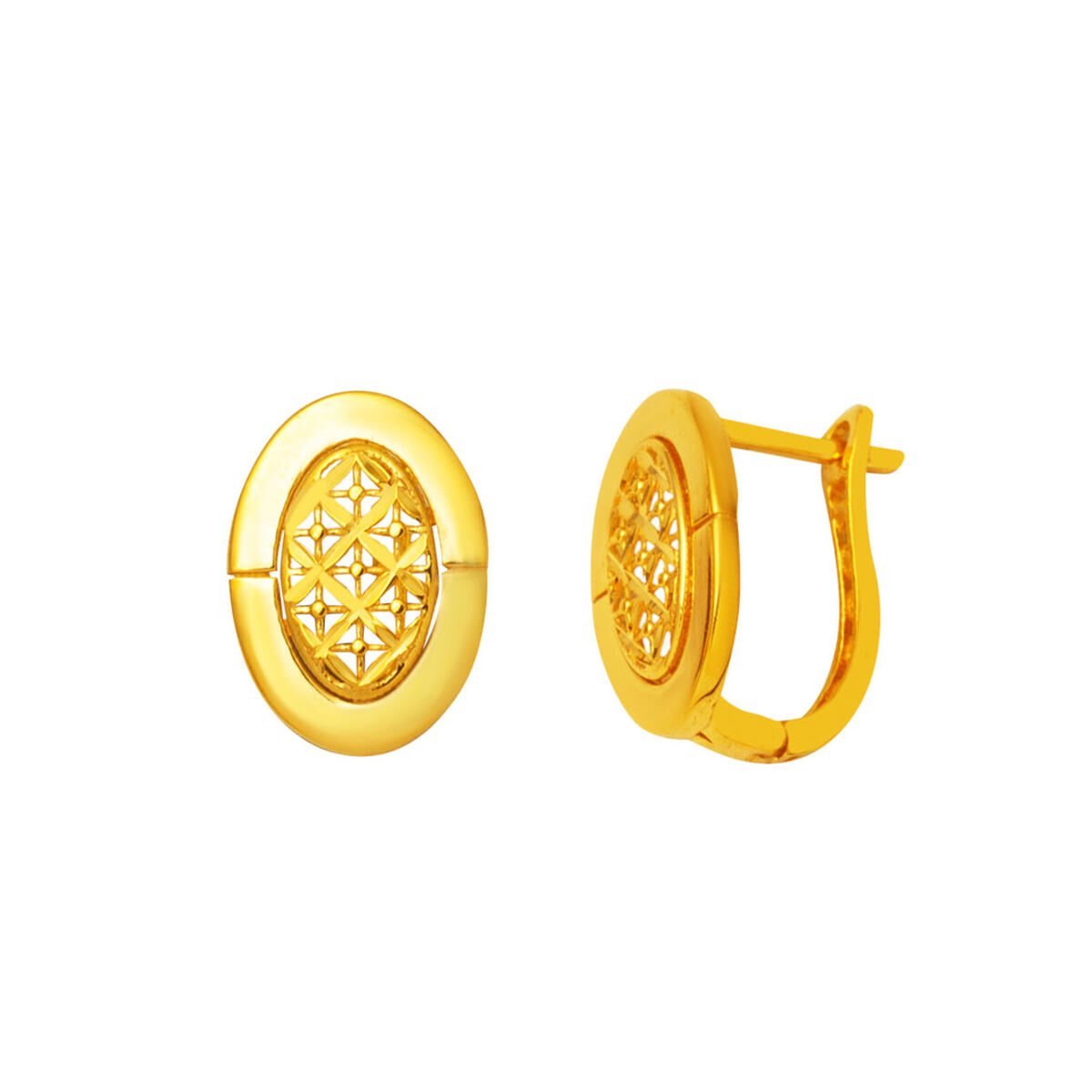 Oval Yaşam Çiçeği 22 Ayar Altın Küpe
