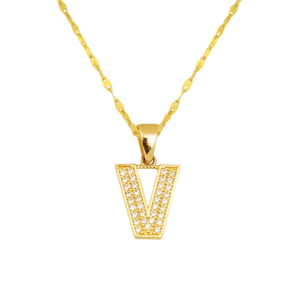 V Harfi 14 Ayar Altın Kolye