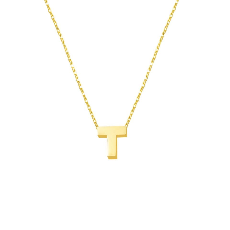 T Harfi 14 Ayar Altın Taşsız Minimal Harf Kolye