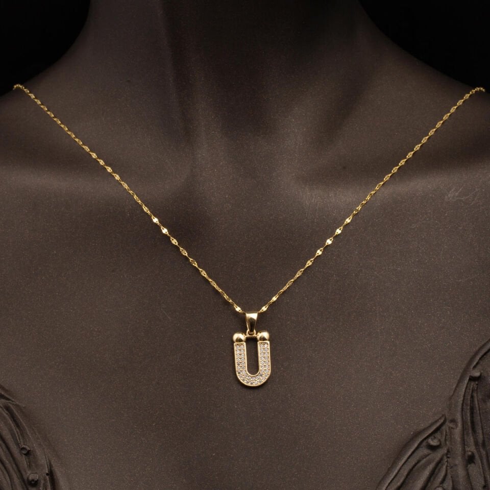 14 Ayar Altın Ü Harfi Kolye