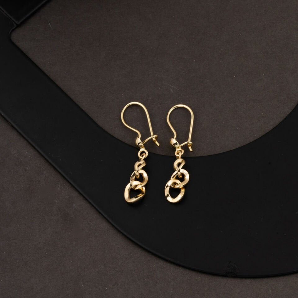 14 Ayar Gurmet Zincir Sallantılı Altın Küpe