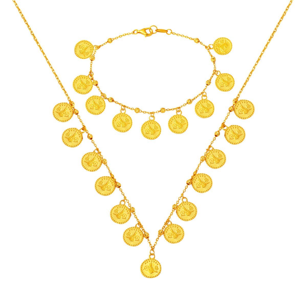 22 Ayar Tuğralı Dorika Toplu Altın Takı Seti