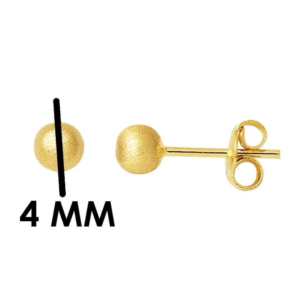 14 Ayar Altın Mat Top Küpe 4 mm.
